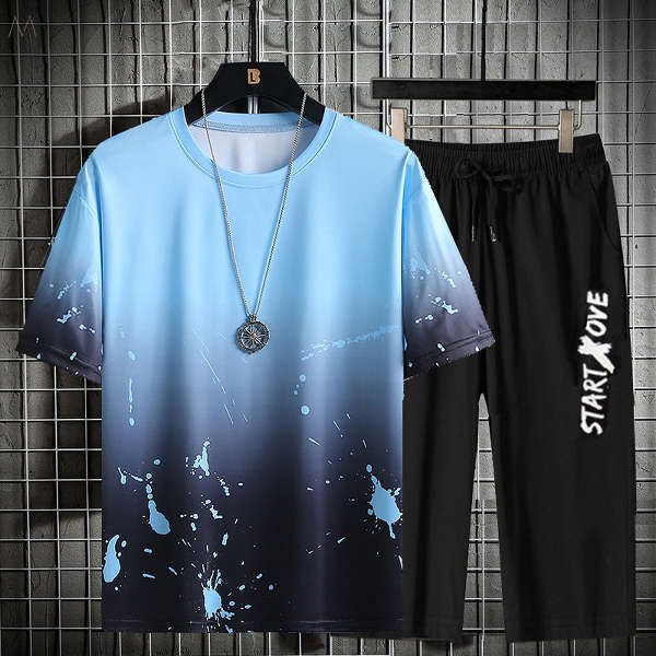 ブルー01/Tシャツ+ブラック/パンツ