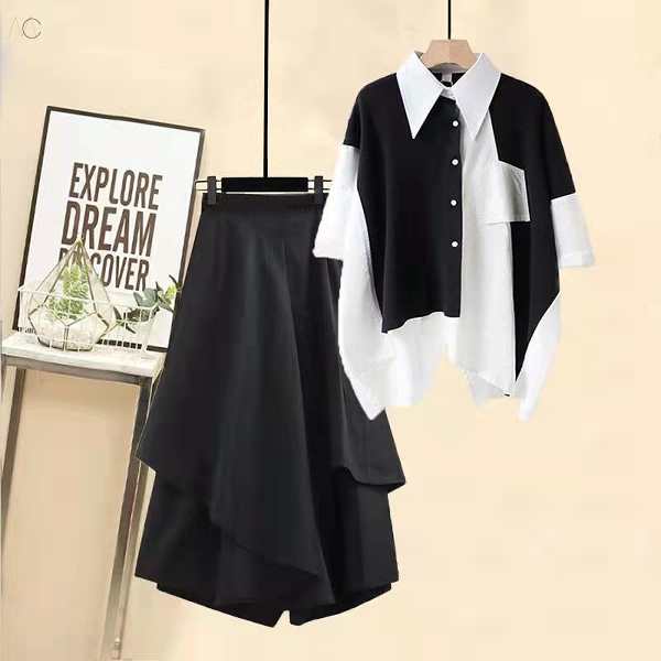 ブラック+ホワイト/シャツ+ブラック/スカート