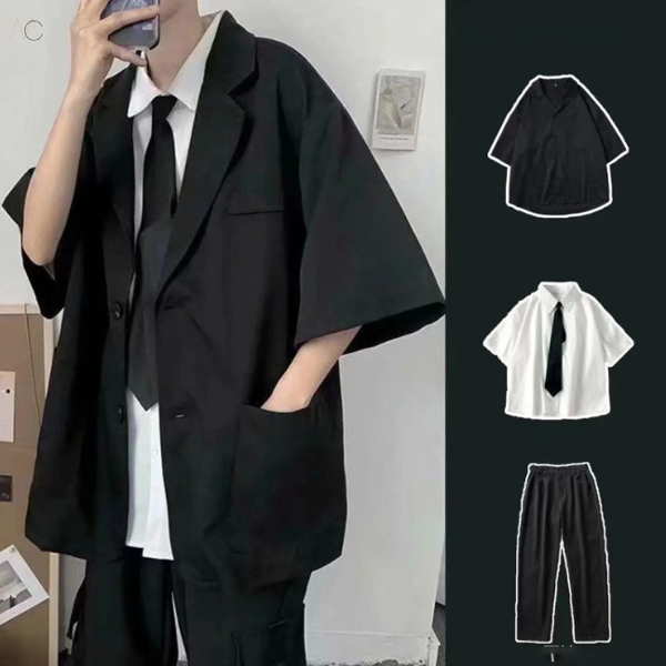 ブラックスーツ+ホワイトシャツ+ブラックパンツ
