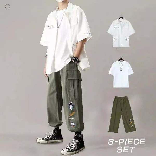 ホワイト/シャツ+ホワイト/Tシャツ＋グリーン/パンツ