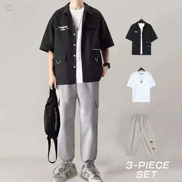 ブラック/シャツ+ホワイト/Tシャツ＋グレー/パンツ