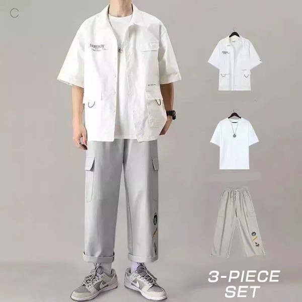 ホワイト/シャツ+ホワイト/Tシャツ＋グレー/パンツ