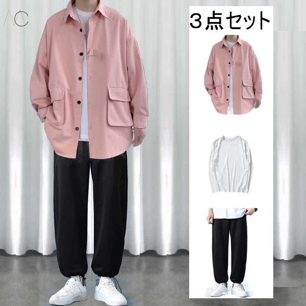 ピンク/ジャケット+Tシャツ+ブラック/パンツ