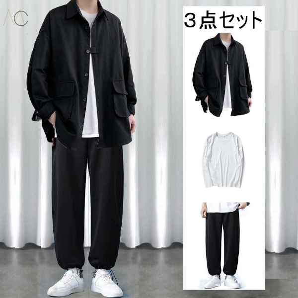 ブラック/ジャケット+Tシャツ+ブラック/パンツ