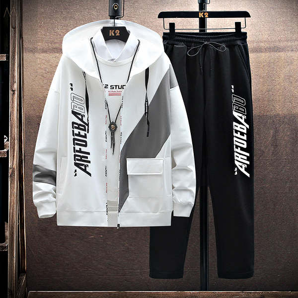ホワイト01/ジャケット+ブラック/カジュアルパンツ