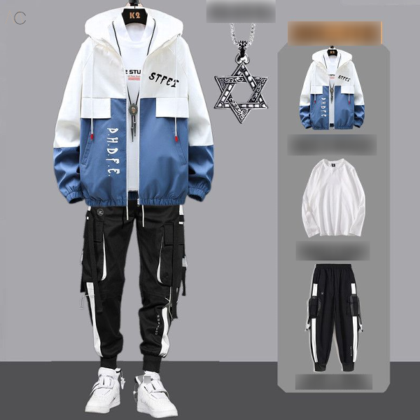 ブルー/ジャケット+ホワイト/Ｔシャツ+ブラック/パンツ