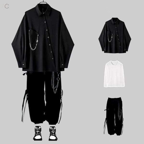 ブラック/シャツ+ホワイト/Tシャツ+ブラック/パンツ