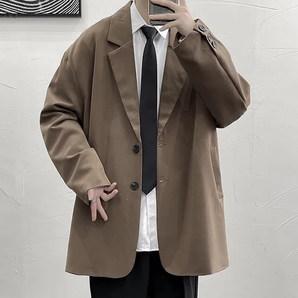 ブラウン/スーツジャケット+ホワイト/シャツ+ネクタイ