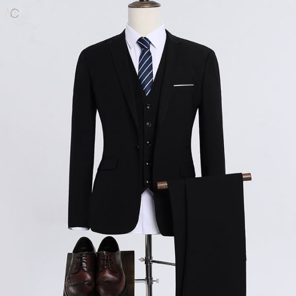 ホワイト/シャツ+ブラック(スーツジャケット+パンツ)+ネクタイ(一つボタン)