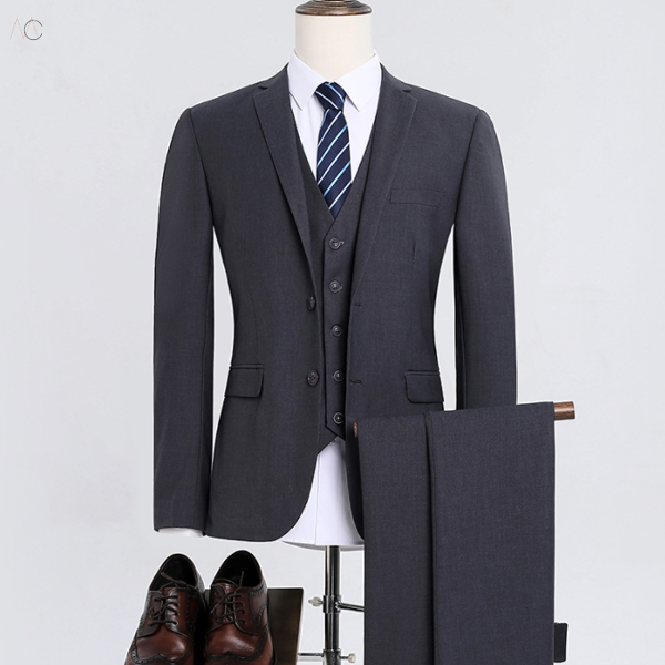 グレー(スーツジャケット+パンツ)+ネクタイ(二つボタン)