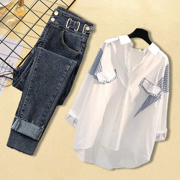 ホワイト/シャツ+ブルー/パンツ