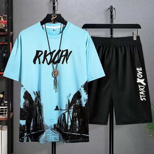 ブルー01/Tシャツ+ブラック/ショートパンツ
