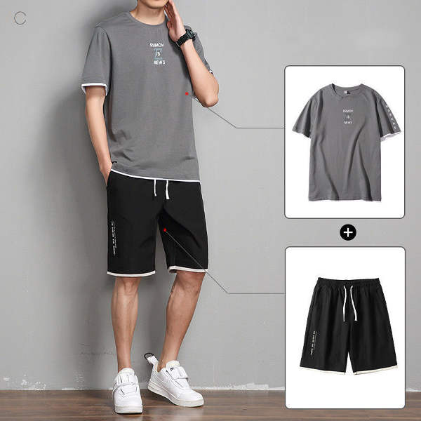 グレー/Tシャツ+ブラック/パンツ（5分丈）