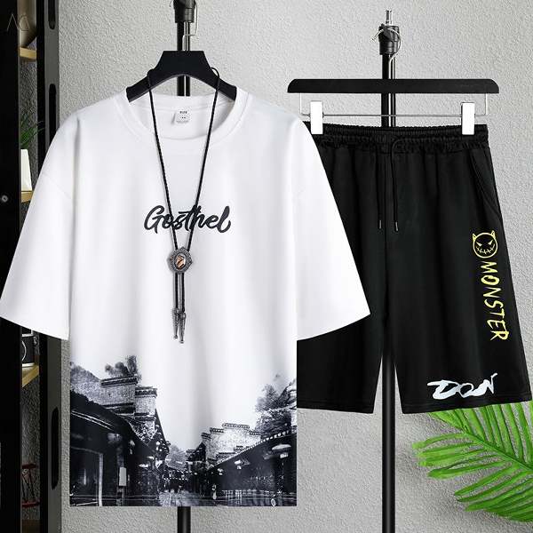 ホワイト/Tシャツ+ブラック／パンツ