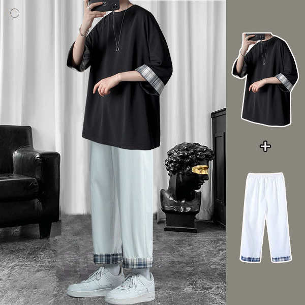 ブラック/Tシャツ+ホワイト/パンツ