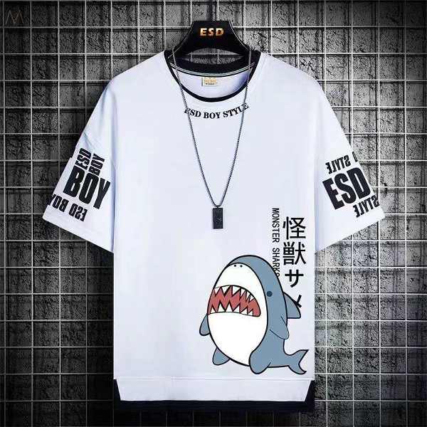 ホワイト/サメ柄/Tシャツ/単品
