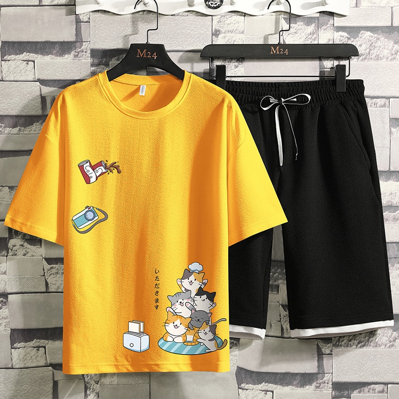 イエロー/Tシャツ+ブラック/ショートパンツ