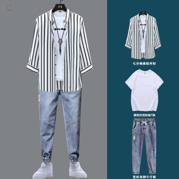 ホワイト/シャツ＋ホワイト/Tシャツ+ブルー/デニムパンツ