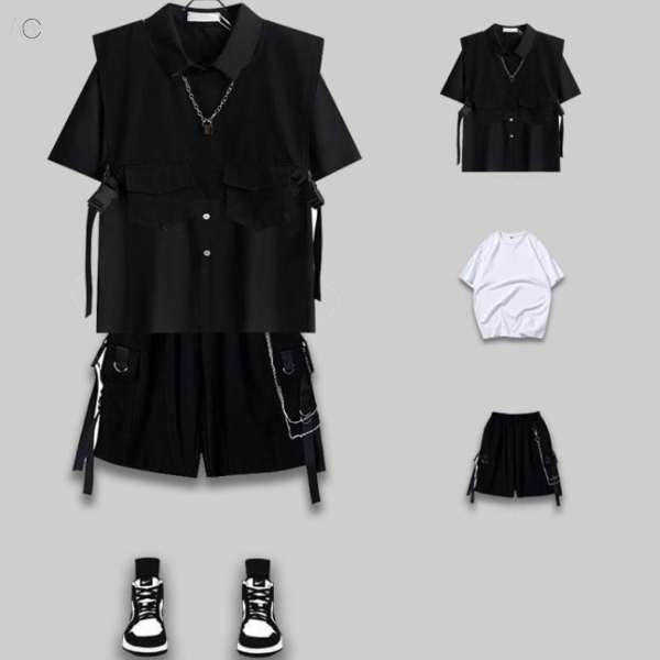 ブラック/シャツ＋ブラック/ベスト+ネックレス+ブラック/パンツ