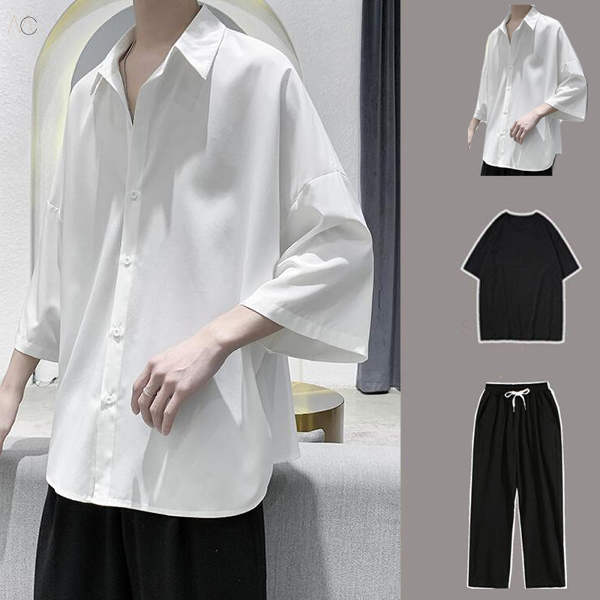ホワイト/シャツ+ブラック/Tシャツ+ブラック/パンツ/ロング丈