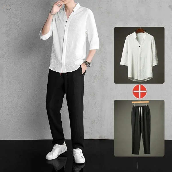 ホワイト/シャツ+ブラック/パンツ