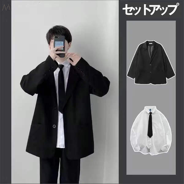 ブラック/スーツ+ホワイト/シャツ+ネクタイ