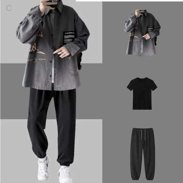 グレー/シャツ＋ブラック/Tシャツ+ブラック/パンツ