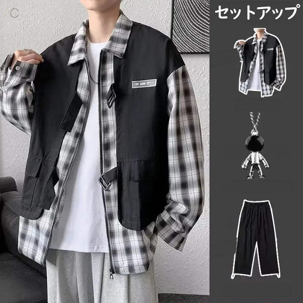 ブラック/シャツ+ブラック/パンツ+ネックレス