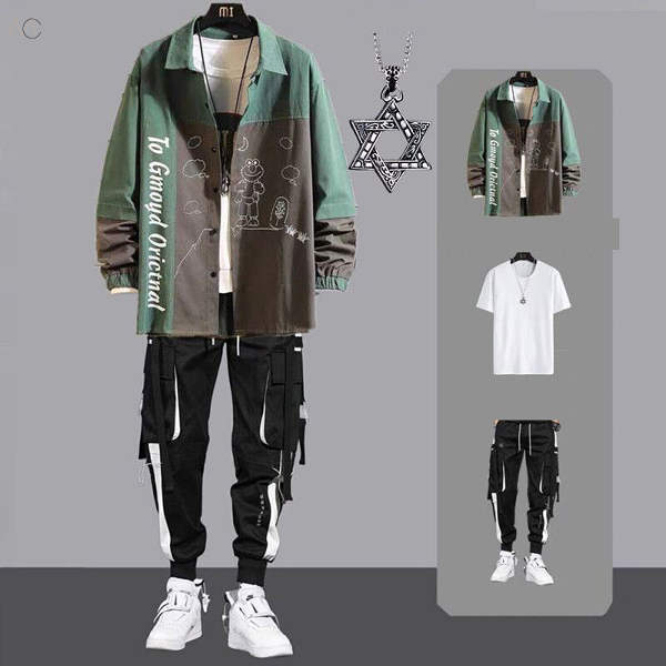 ホワイト/Tシャツ+グリーン/シャツ+ブラック/パンツ