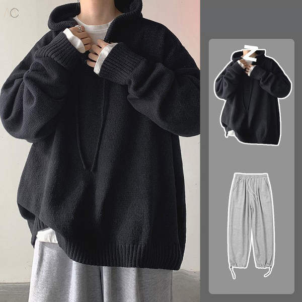 ブラック/セーター+グレー（裏起毛）/パンツ