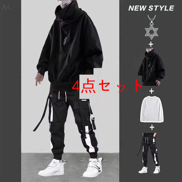 ブラック01/ジャケット+ホワイト/Tシャツ+ブラック02/カジュアルパンツ+ネックレス