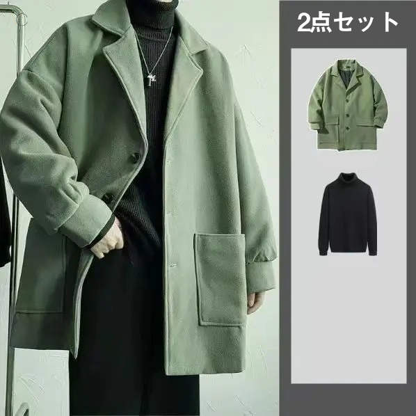 グリーン/コート+ブラック/セーター