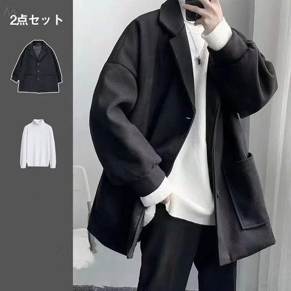 ブラック/コート+ホワイト/セーター