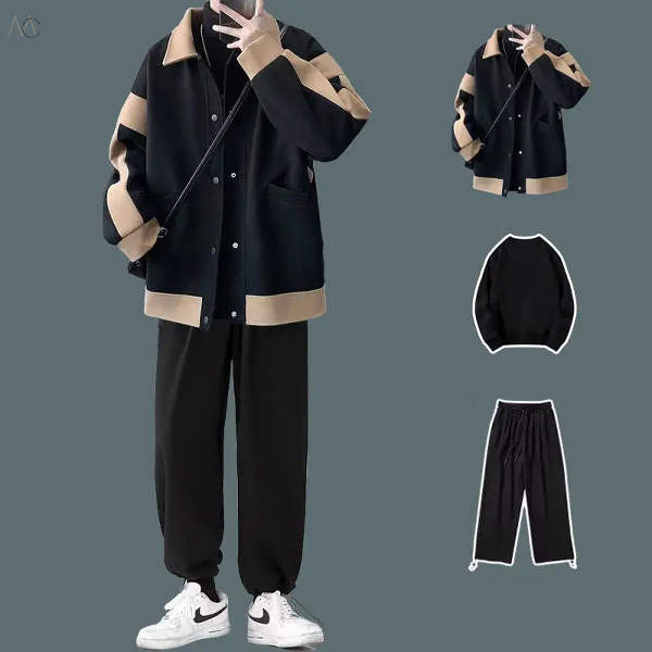 ブラック/ジャケット+ブラック/カジュアルパンツ+ブラック/Tシャツ