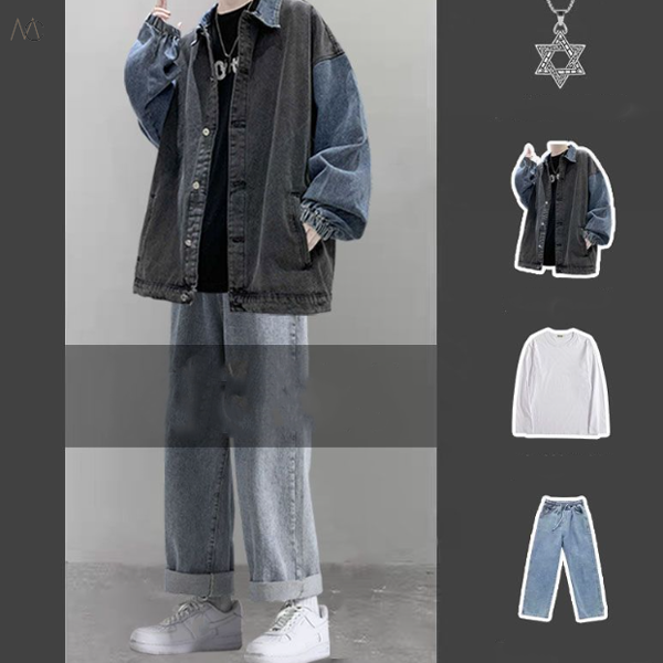 ブラック/Gジャン/01+ホワイト/Tシャツ+ブルー/パンツ+ネックレス