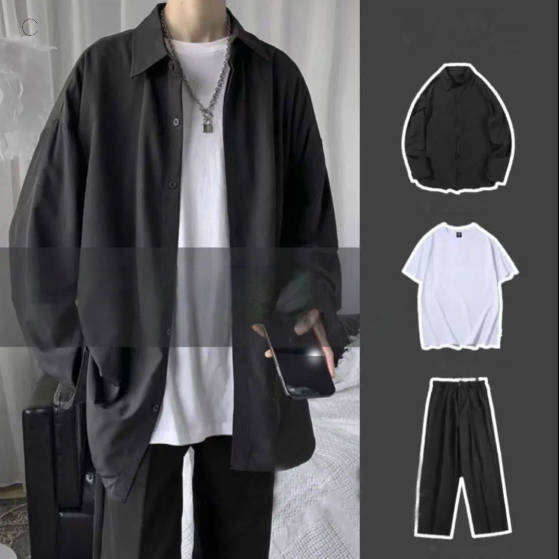 ブラック/コート+ホワイト/Tシャツ+ブラック/パンツ