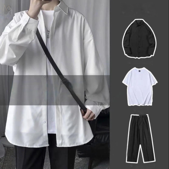 ホワイト/コート+ホワイト/Tシャツ+ブラック/パンツ