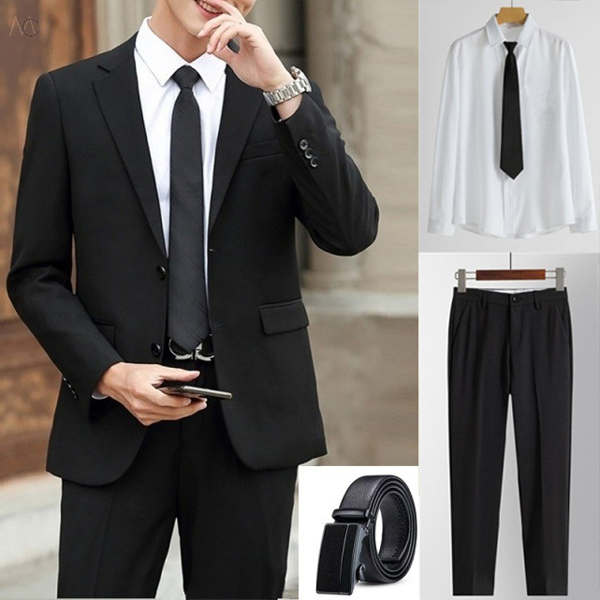 ブラック/ベルト+ ホワイト/シャツ+ブラック/スーツジャケット+ブラック/スラックス