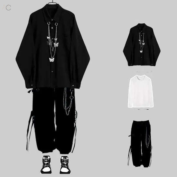ブラック/シャツ＋ホワイト/Tシャツ＋ブラック/カジュアルパンツ