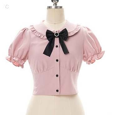 ピンク/半袖シャツ+ブラック/リボン