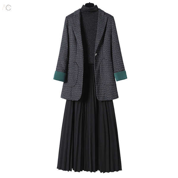 ブラック/カットソー/+ブラック/スーツジャケット+ブラック/スカート