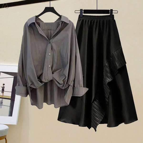 グレー/シャツ+ブラック/スカート