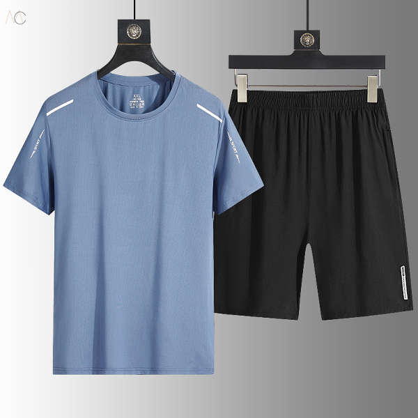ブルー/Tシャツ+ブラック/ショートパンツ